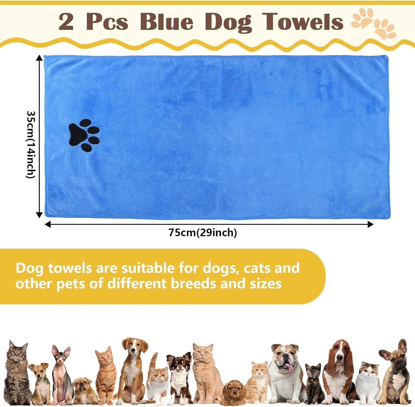 Microfiber Dog Towel 2 Pack Super Absorbent Drying Towel for Pets,75 X 35Cm