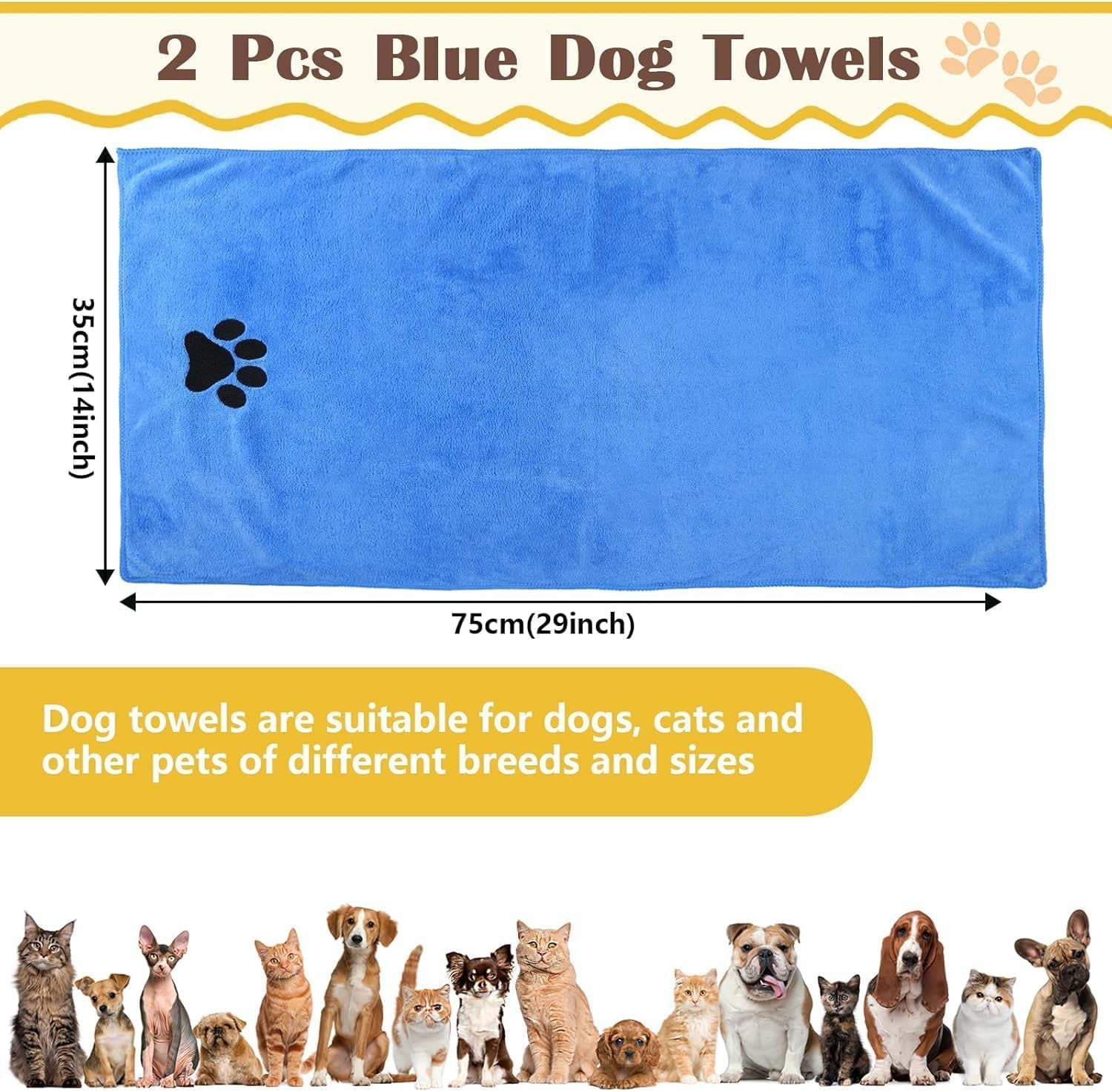 Microfiber Dog Towel 2 Pack Super Absorbent Drying Towel for Pets,75 X 35Cm