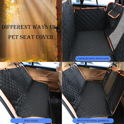 Ultimate Waterproof Dog Car Seat Cover with Mesh Visual Window - Wear-Proof Hammock for Cars, Trucks, and SUVs (Black Body with Orange Edging)
